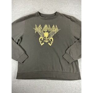 Def Leppard Graphic Sweatshirt Gray Skulls Wings Rock Band Pullover Large 2943